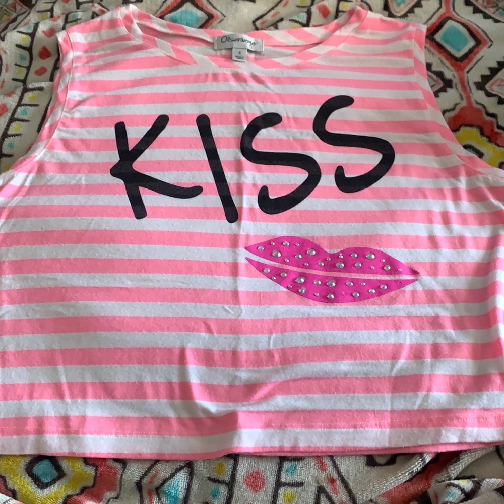 Pink & white striped Olsenboye Kiss crop top